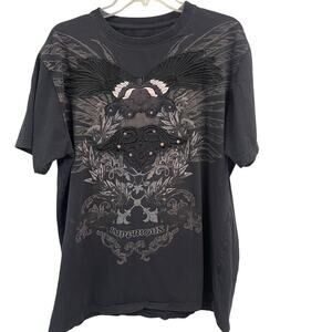 Imperious Y2K 90s Grunge Affliction Style Tee Size XL Fleur De Lis Wings Texture